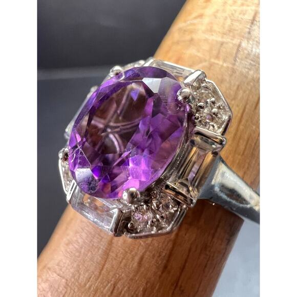 NEW Rose de France amethyst art deco sterling silver ring size 8 - Picture 7 of 11